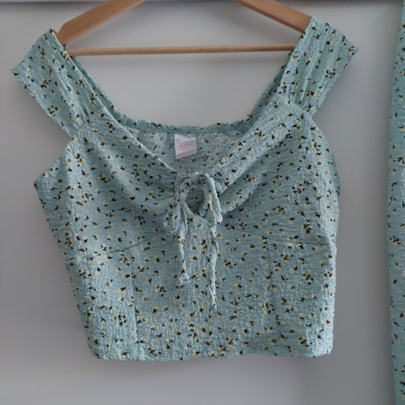 Y2K Pucker Top & Midi Skirt Set In Jade Delight Green Floral XL - Picture 5 of 7